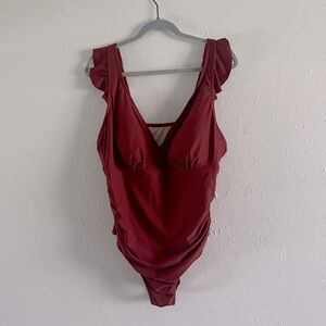Kona Sol Ruffle Neckline Swimsuit Size 20